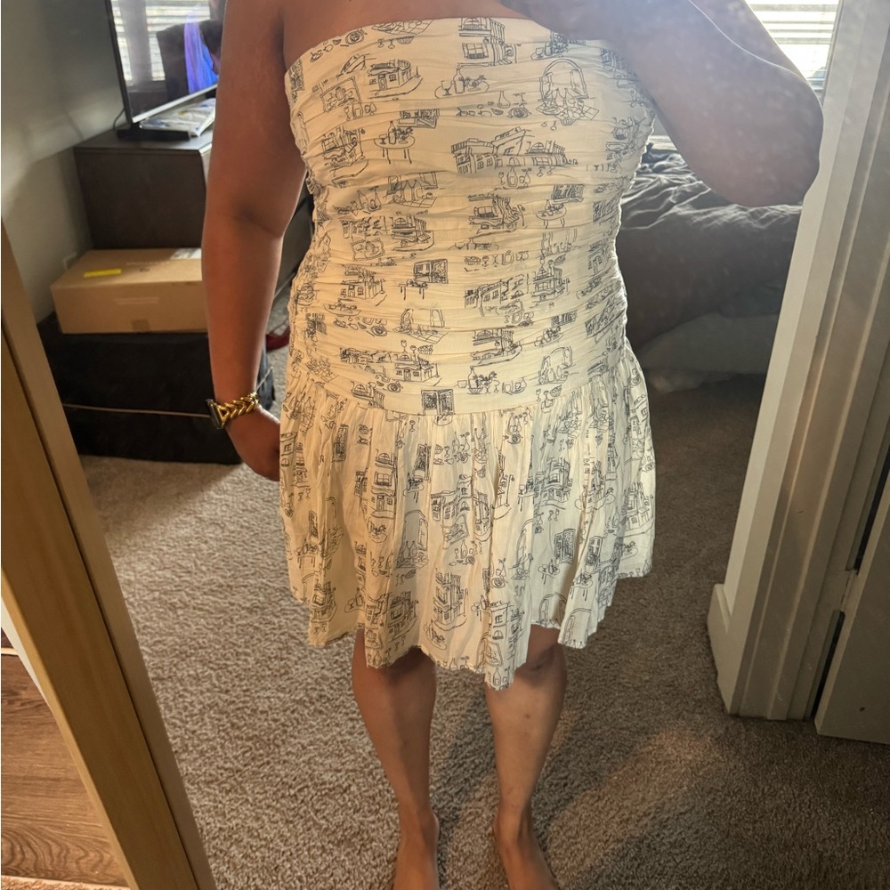 Abercrombie & Fitch Strapless Printed Cream Dress